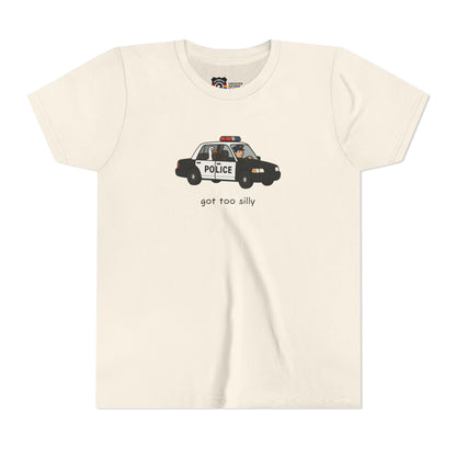 Youth Short Sleeve Tee Funny Police Car, 'Got Too Silly'