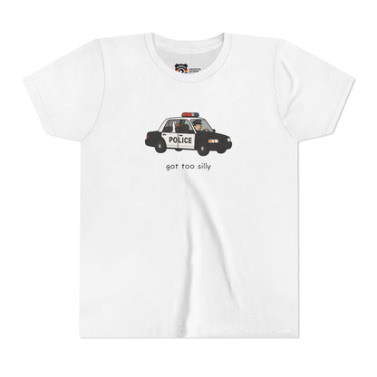 Youth Short Sleeve Tee Funny Police Car, 'Got Too Silly'