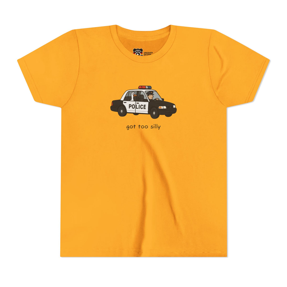 Youth Short Sleeve Tee Funny Police Car, 'Got Too Silly'