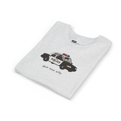Youth Short Sleeve Tee Funny Police Car, 'Got Too Silly'