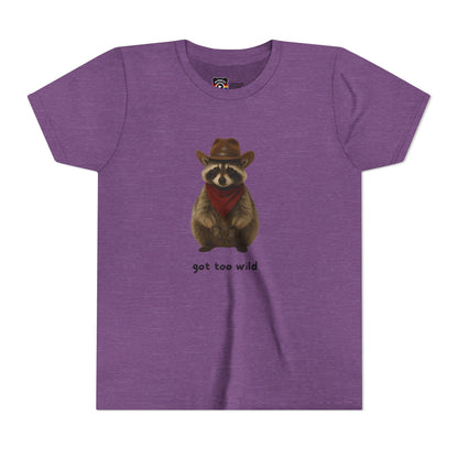 Youth Short Sleeve Tee 'Got Too Wild' Rebel the Raccoon