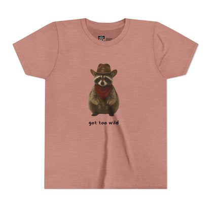Youth Short Sleeve Tee 'Got Too Wild' Rebel the Raccoon