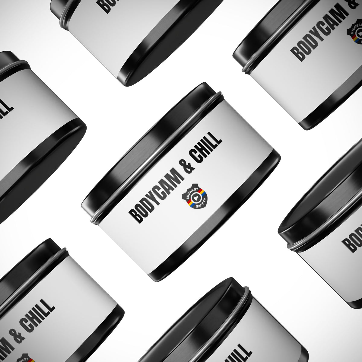 Tin Candle — "Bodycam & Chill", Scented Tin Candle (Midwest Safety Logo Design)