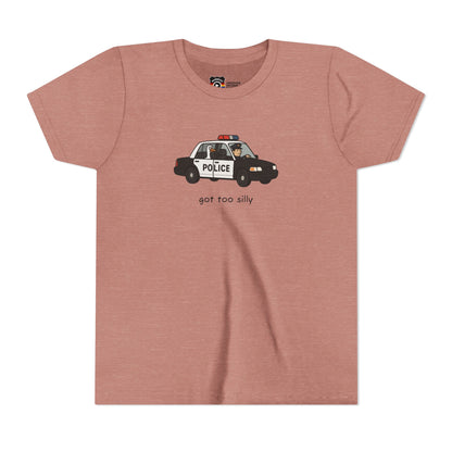 Youth Short Sleeve Tee Funny Police Car, 'Got Too Silly'
