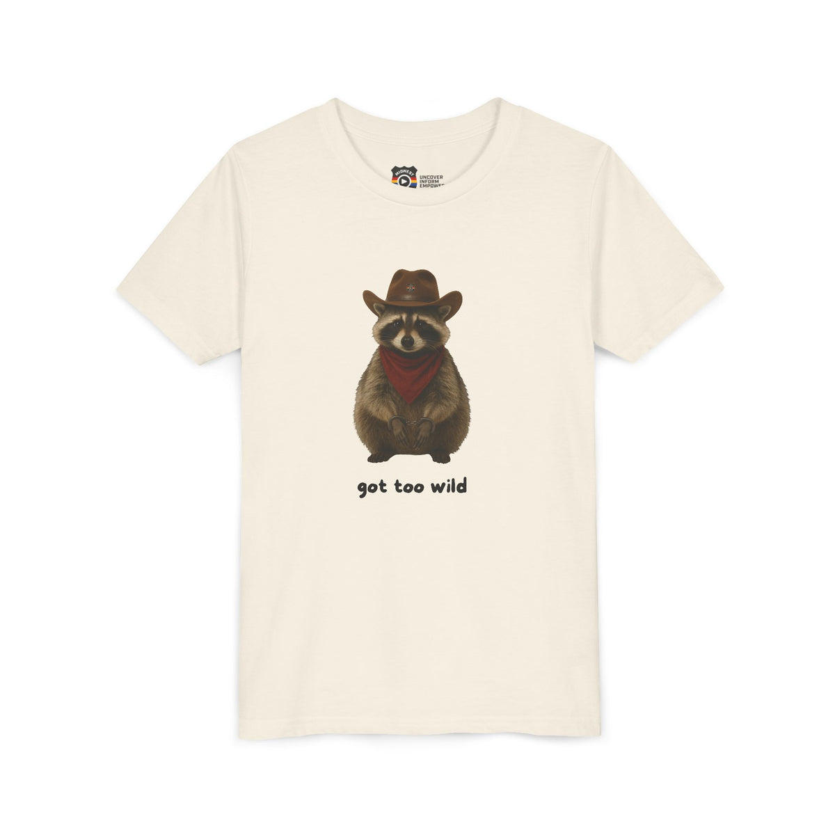 Youth Short Sleeve Tee 'Got Too Wild' Rebel the Raccoon