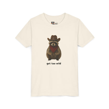 Youth Short Sleeve Tee 'Got Too Wild' Rebel the Raccoon