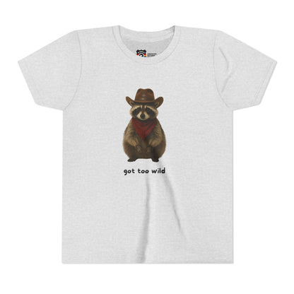 Youth Short Sleeve Tee 'Got Too Wild' Rebel the Raccoon