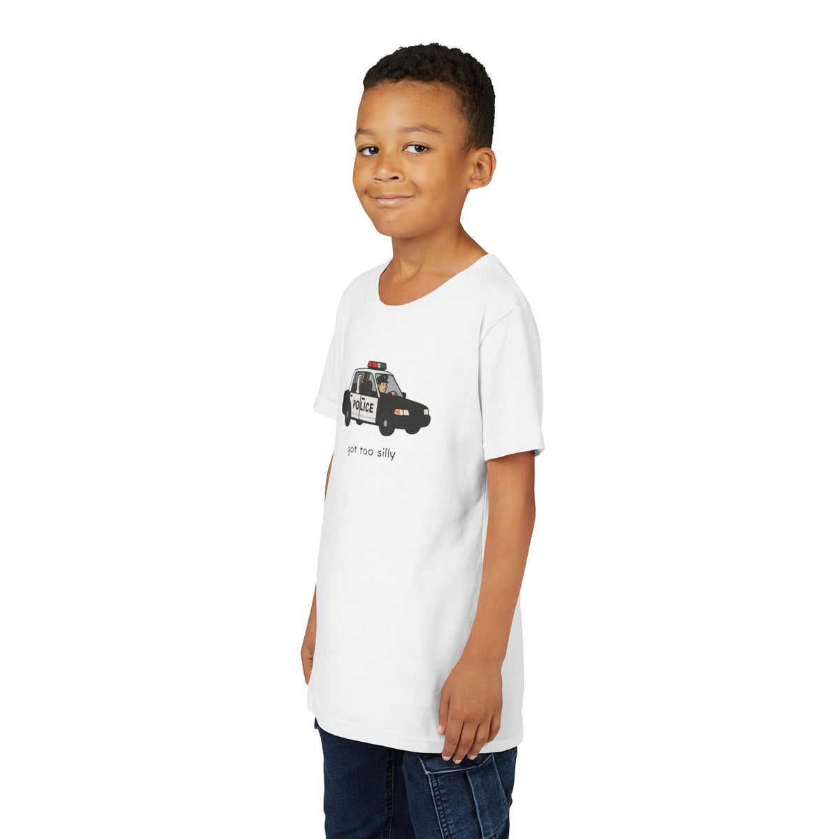 Youth Short Sleeve Tee Funny Police Car, 'Got Too Silly'