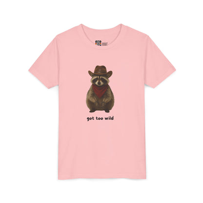 Youth Short Sleeve Tee 'Got Too Wild' Rebel the Raccoon