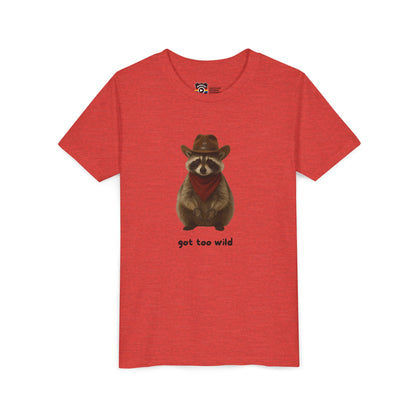 Youth Short Sleeve Tee 'Got Too Wild' Rebel the Raccoon