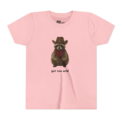 Youth Short Sleeve Tee 'Got Too Wild' Rebel the Raccoon