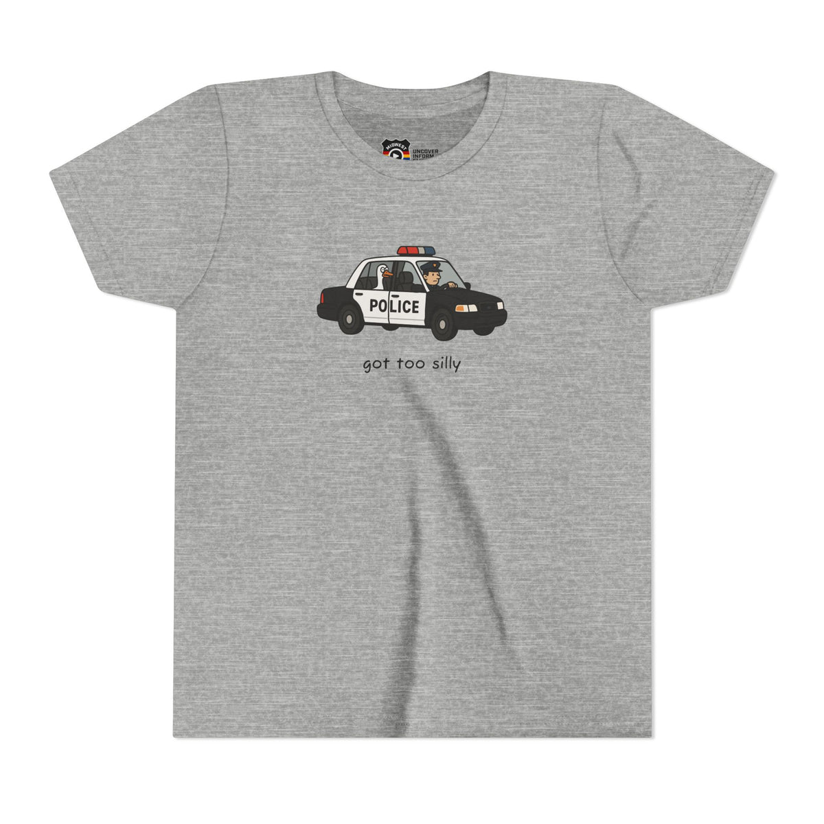 Youth Short Sleeve Tee Funny Police Car, 'Got Too Silly'