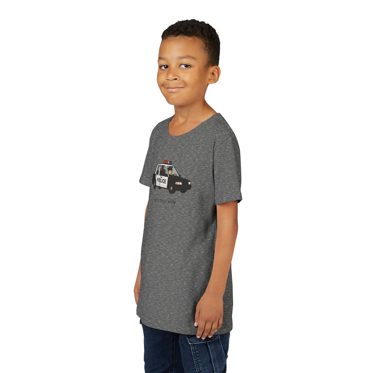 Youth Short Sleeve Tee Funny Police Car, 'Got Too Silly'