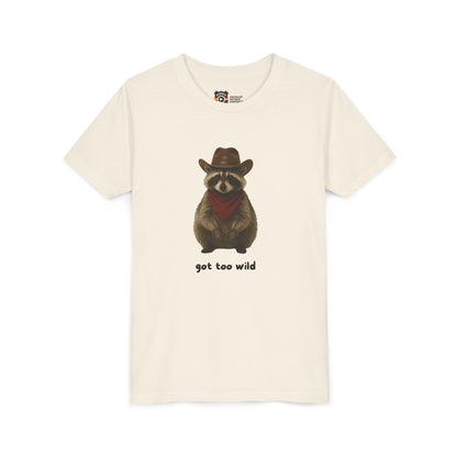 Youth Short Sleeve Tee 'Got Too Wild' Rebel the Raccoon