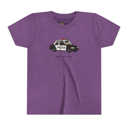 Youth Short Sleeve Tee Funny Police Car, 'Got Too Silly'