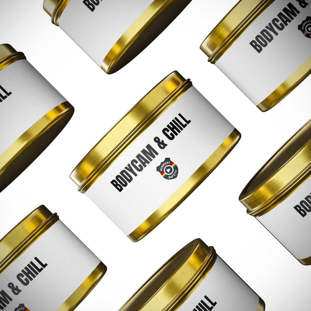 Tin Candle — "Bodycam & Chill", Scented Tin Candle (Midwest Safety Logo Design)