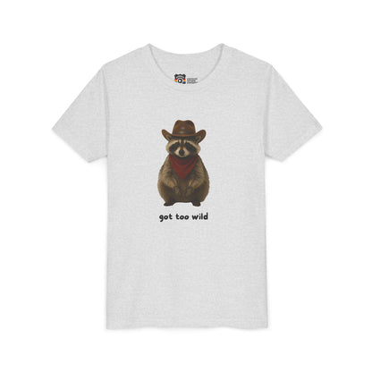 Youth Short Sleeve Tee 'Got Too Wild' Rebel the Raccoon