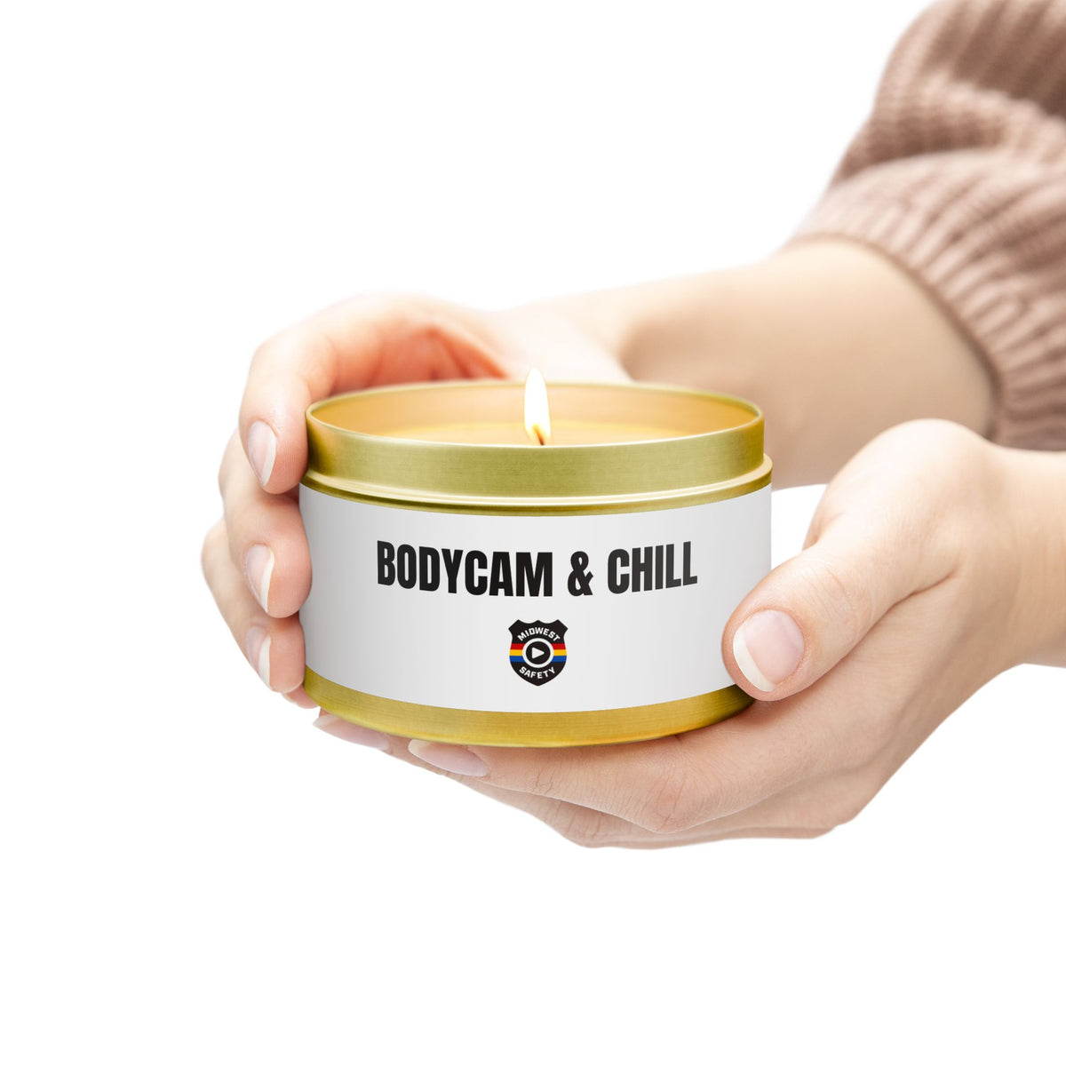 Tin Candle — "Bodycam & Chill", Scented Tin Candle (Midwest Safety Logo Design)
