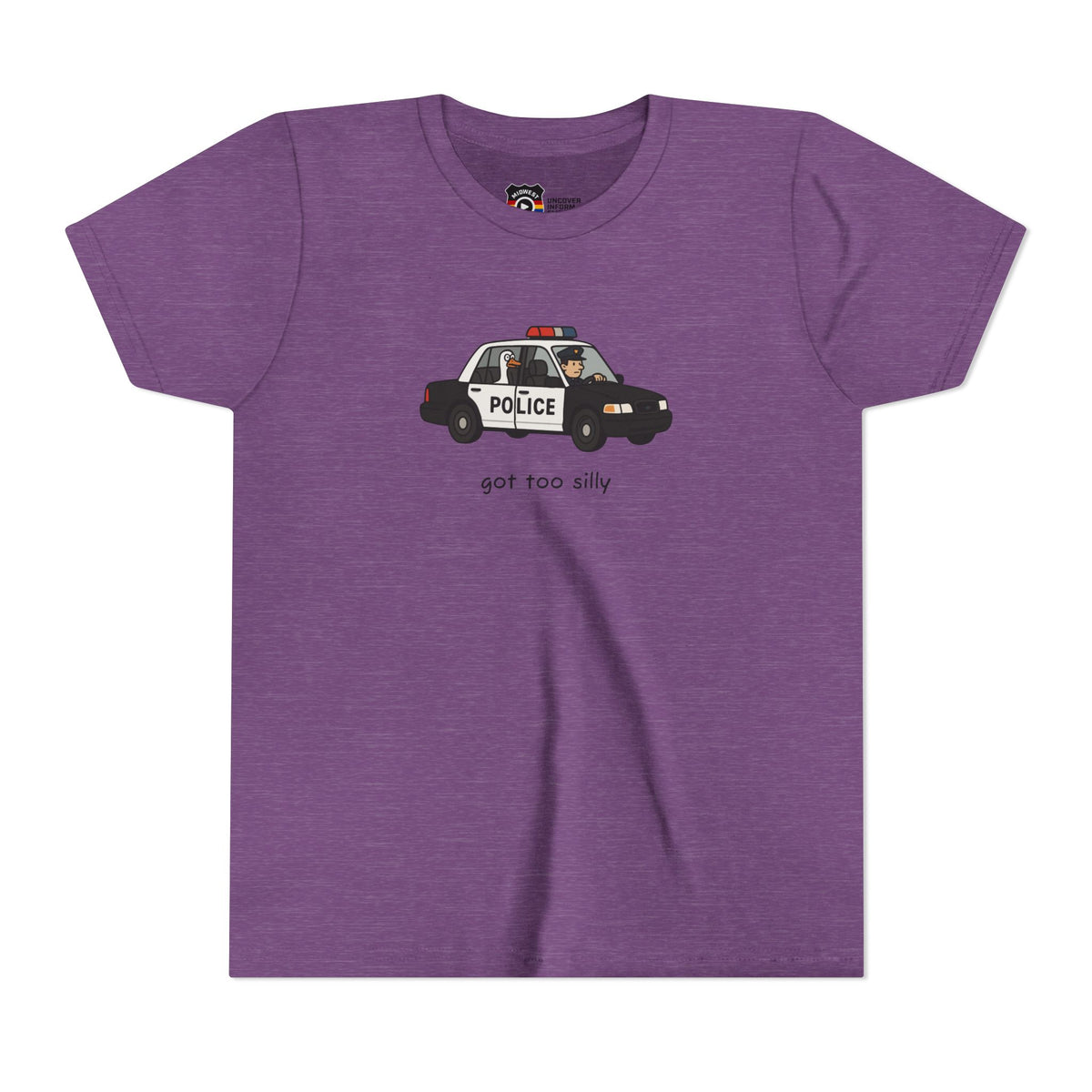 Youth Short Sleeve Tee Funny Police Car, 'Got Too Silly'
