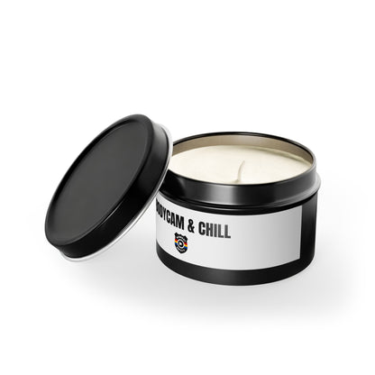 Tin Candle — "Bodycam & Chill", Scented Tin Candle (Midwest Safety Logo Design)