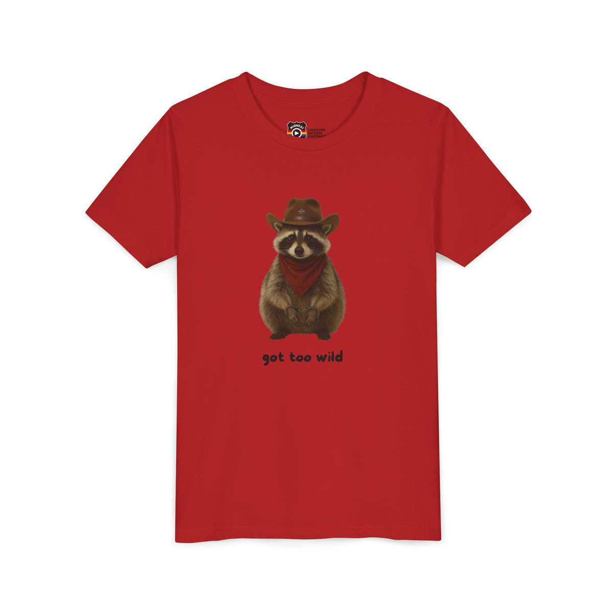 Youth Short Sleeve Tee 'Got Too Wild' Rebel the Raccoon