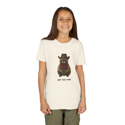 Youth Short Sleeve Tee 'Got Too Wild' Rebel the Raccoon