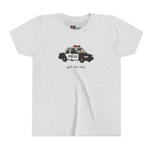 Youth Short Sleeve Tee Funny Police Car, 'Got Too Silly'